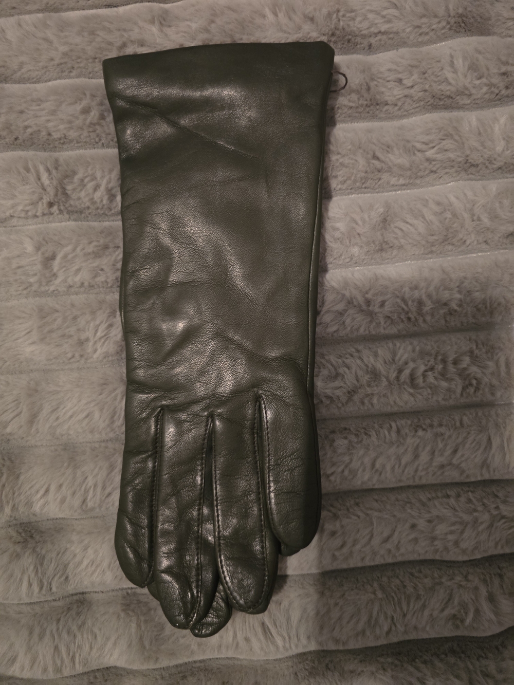 Lord & Taylor Olive Green Long Leather Gloves